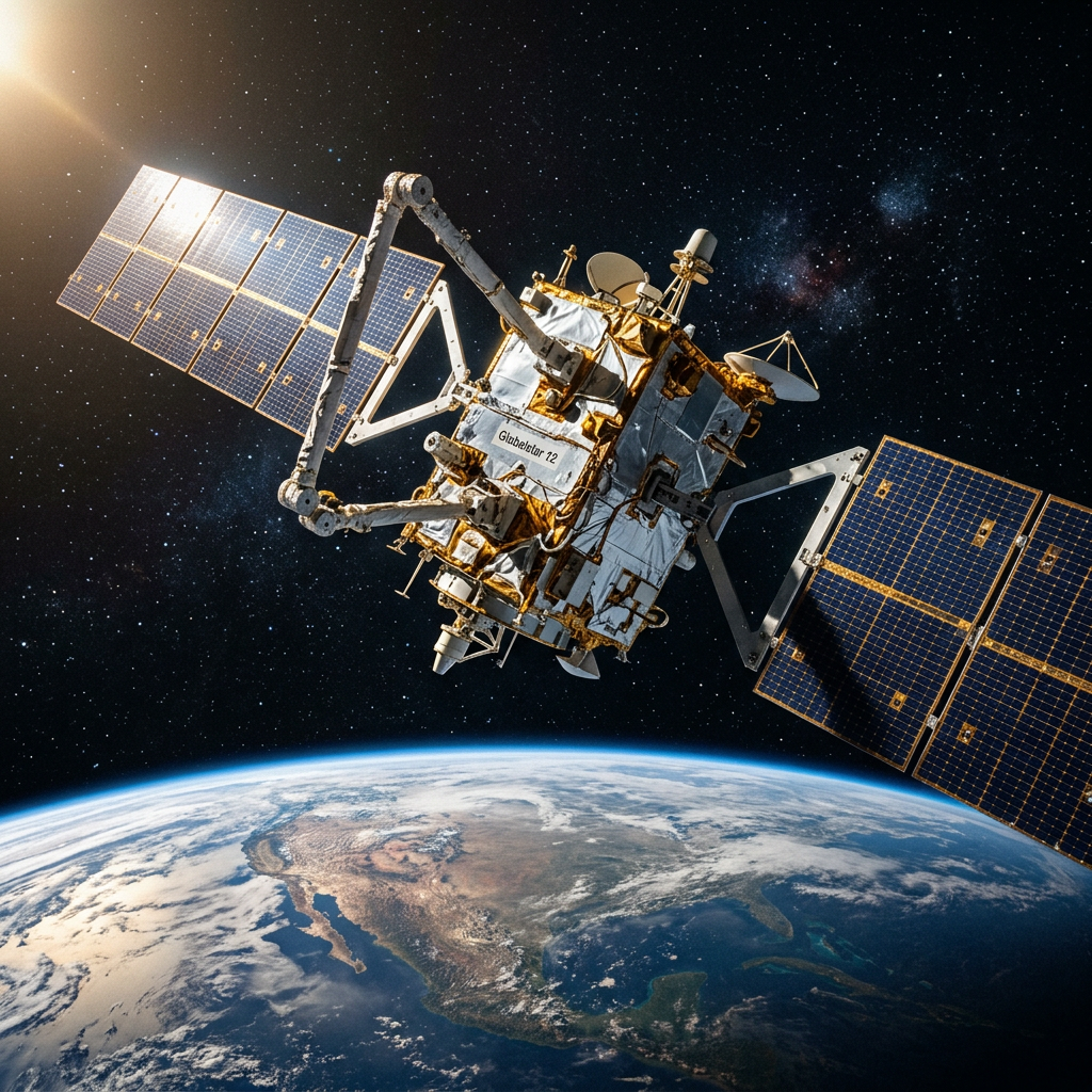 Gibraltar 12 satellite orbiting above Earth with solar panels extended